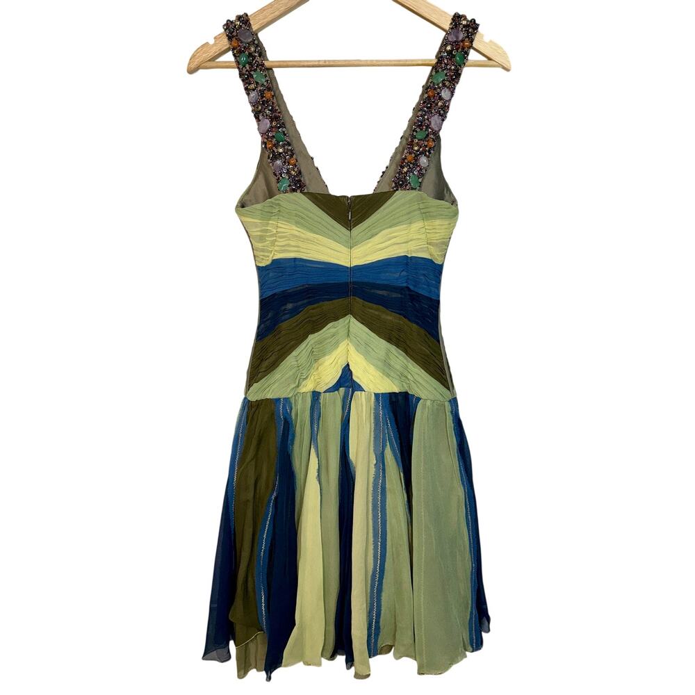 NWT Mandalay Quartz Green Blue Silk Beaded Sequin Midi Evening Gown Dress Size 6 - Picture 6 of 16